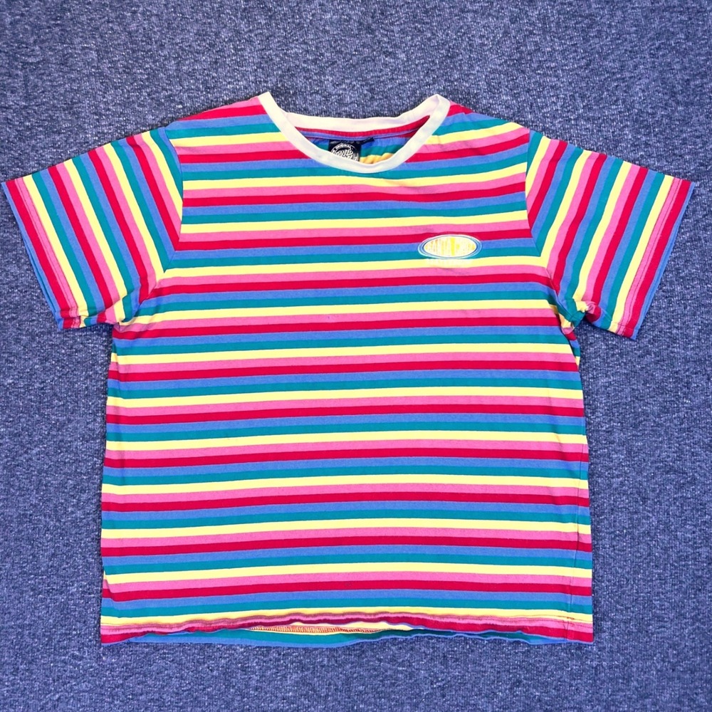 Santa Cruz Striped Shirt Mens Medium Multi-Color Skate Casual Rainbow Logo - Picture 5 of 16